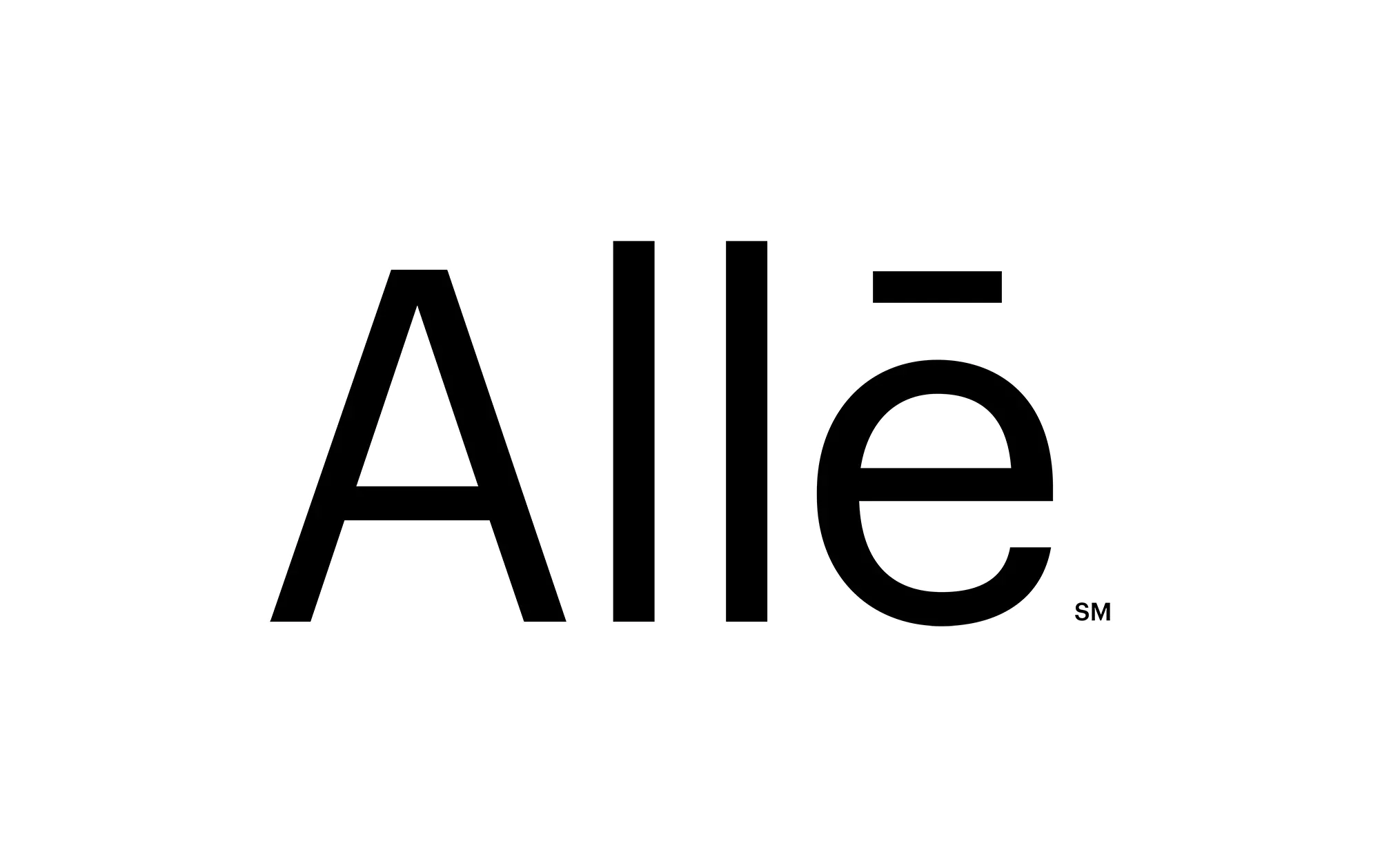 A black and white logo of the word " alle ".