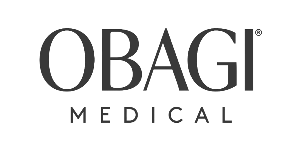 A black and white image of the word " obagi ".